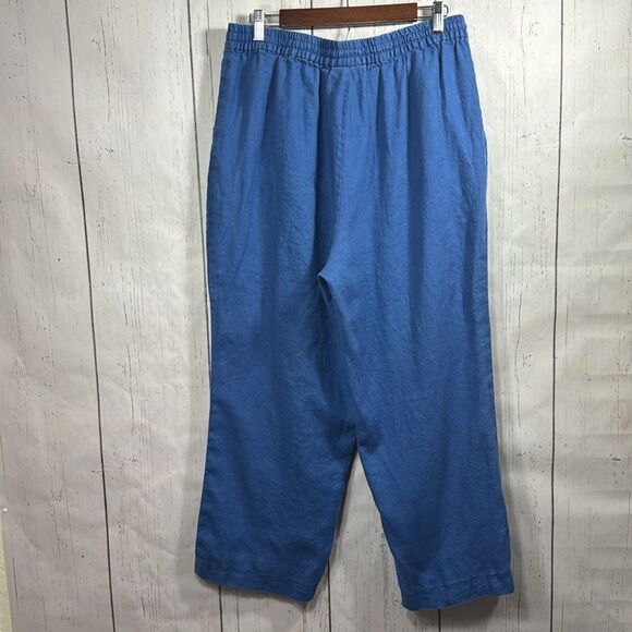 Soft Surroundings  Linen Elastic Waist Pockets Beachy Coastal Blue Pull On Pants - Picture 13 of 13